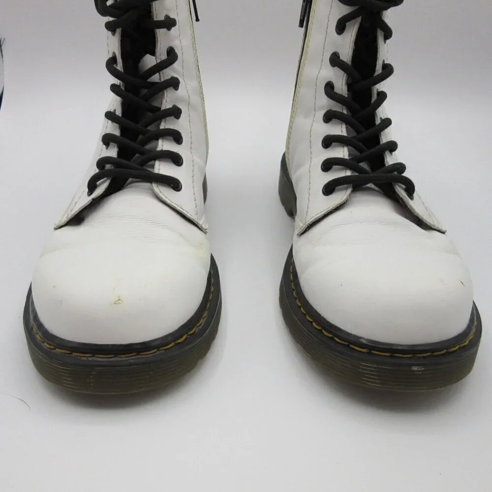 Dr. Martens Boots White 1460 Leather Lace Up Side Zip Punk Winter Kids 4 EU 36